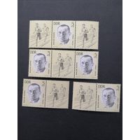 ГДР 1963 Марка в сцепке с купоном различной комбинации "Сохранение национальных мемориалов. Память выдающимся спортсменам (чистые**) Mi.958 каталог 1.40 евро