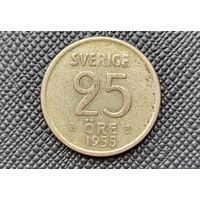 25 эре 1955 Швеция! Серебро 2,32 грамм 400 пробы 0,030 унции! ВОЗМОЖЕН ОБМЕН!