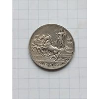 Италия 1 ЛИРА 1917 г. Виктор Эммануил III серебро