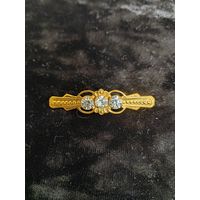 Брошь СССР три белых камушка позолоченная