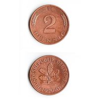 2 пфеннига Германия 1979 года(J)