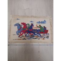 Картина вышитая,  старинная,  Тройка