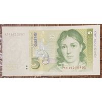 Банкнота 5 марок 1991 год. ФРГ. Беттина фон Арним. НЕ БЫЛА В ОБОРОТЕ.