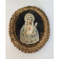 Старинная икона литография Непорочное Сердце Марии