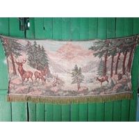 Старинный прикроватный коврик гобелен с оленями