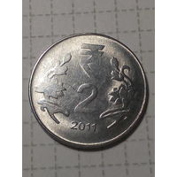 2 рупия Индия 2011 год.
