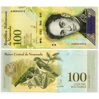 Венесуэла. 100000 / 100 000 боливаров (образца 13.12.2017 года, P100b2, светлая 100, BCV100 на ленте, UNC)