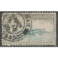 Барбадос. Королева Елизавета II. Летающая рыба. 1953г. Mi#210.