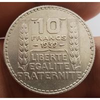 10 франков 1939 Франция, последний год чеканки в серебре