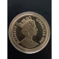 Гибралтар 14 экю. 1994 г. Редкость. Британия.Рыцарь /влево, малый портрет Королевы/