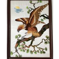 Картина панно вышивка гладью на шелке Китай 50е 39х55см