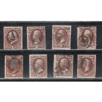США-1873, (Мих.71-81),  гаш.  , Служебные  марки, Президенты, Казначейство