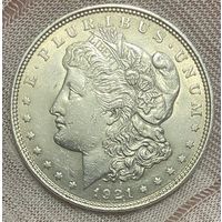 Монета 1 доллар 1921 год. США. Доллар Моргана. Монетный двор Филадельфия
