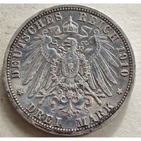 1910 год серебро 3 марки Германия