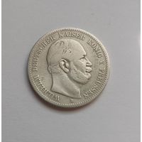 2 марки. 1876г. 900пр.,Вильгельм I.	Германская империя.Пруссия (1871 - 1918).