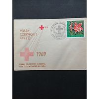 Польша 1969 КПД посвященный 50-летию Польского Красного креста с маркой 1968 года из серии "Международная выставка цветов" (спецгашение к 50-летию Польского Красного креста) Mi.1840