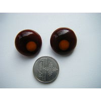 Шикарные клипсы из СССР. ГЛАЗКИ (оберег от сглаза).Плавленый Янтарь. Позолота клеймо (о7Я).