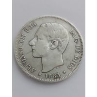 Испания 5 песет 1885 года.