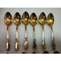 Чайные ложки золотая Роза, мельхиор (полностью позолоченные). Кольчугино, СССР