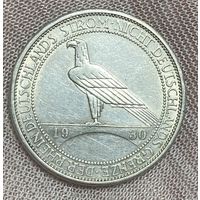 Монета 3 марки 1930 год. Веймарская республика. Освобождение Рейнской области. Монетный двор Штутгарт Серебро.