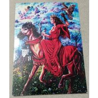 Посткроссинг. Открытка "Леди с соколом", худ.Павел Гусев (10х15). 500 экз. Прошла почту. Художественные марки, чёткий штемпель.