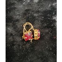 Позолоченные серьги СССР со вставками под рубин