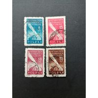 Польша 1948 Полная серия марок "Выставка во Вроцлаве (Breslau), посвященная возвращению территорий" (гашение без клея, на двух наклейки) Mi.493-496 каталог 2.40 евро