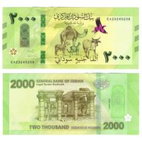 Судан 2000 фунтов 2025  год  (НОВЫЙ ДИЗАЙН БАНКНОТ)  UNC