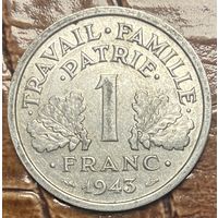 Монета 1 франк 1943 год. Франция.