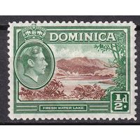 21.BrKCI. Великобритания. Колонии. Доминика. Местные мотивы. Георг VI. 1938 г. 1/2P. Mi.#93.