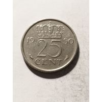 Нидерланды 25 центов 1950