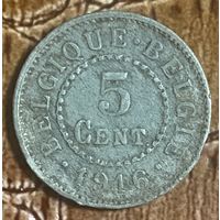 Монета 5 сантимов 1916 год. Бельгия.