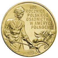Польша 2 злотых, 2008 400 лет польским поселениям в Северной Америке UNC