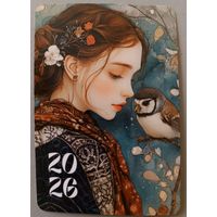 Девушка  и птица. Календарик, 2026