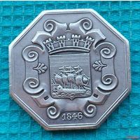 Франция 1 франк 1846 года. Мельхиор! Париж. Городской нотгельд. Корабль. Распродажа!