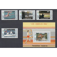 Спорт. Олимпийские игры. Кот-д'Ивуар. 1984. 4 марки и 1 блок. Michel N 812-815, бл26 (15,0 е).