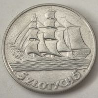 5 злотых 1936 г.  Польша.  КОРАБЛИК!