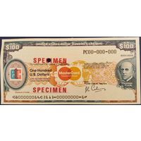 100 долларов. Дорожный чек. Корпорация Томаса Кука. Образец. aUnc.