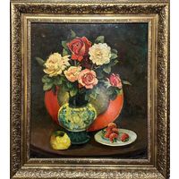 Гугель А.С. Каталожный "Натюрморт с клубникой",1972г. Картон, масло. Размер 47х55 см.