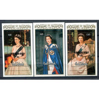 Острова Кука - 1986г. - 60-летний юбилей королевы Елизаветы II - 3 блока - полная серия, MNH [Mi bl. 167 - bl. 169]. #3-WB-Z-2-12