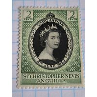 БРИТАНСКИЕ КОЛОНИИ СЕНТ-КРИСТОФЕР-НЕВИС-АНГИЛЬЯ 1953 ГОД КОРОНАЦИЯ ЕЛИЗАВЕТЫ II