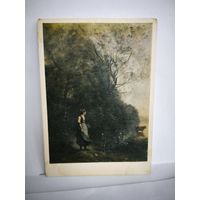Открытка, 1983г. Жан Батист Камиль Коро. У озера. Крестьянка, пасущая корову у опушки леса.