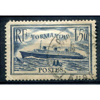 Франция - 1935г. - корабль Нормандия - 1 марка - полная серия, гашёная, погнут уголок [Mi 297]. #2-Fr-47-A-2
