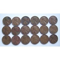 США  1цент  1964-1981г.г.  (погодовка - 18шт.)  б/б
