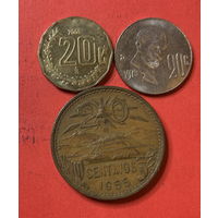 Мексика 3 разные монеты по 20 сентаво