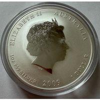 1 доллар 2008 г.  Год Быка.  Елизавета 2.  Австралия.  УНЦИЯ. СЕРЕБРО. 999 пр.