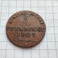 4 пфеннига 1827 А. г.Пруссия .Фридрих Вильгельм 3.