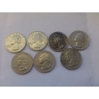 25 центов США. Квотер 1965, 1984, 1989, 1994,  1995, 1998 ....21