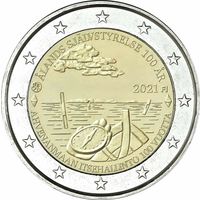 2 Евро Финляндия 2021 100 лет самоуправления на Аландских островах UNC из ролла