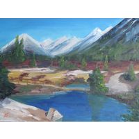 Картина маслом "В горах". Холст на картоне 40х30 см